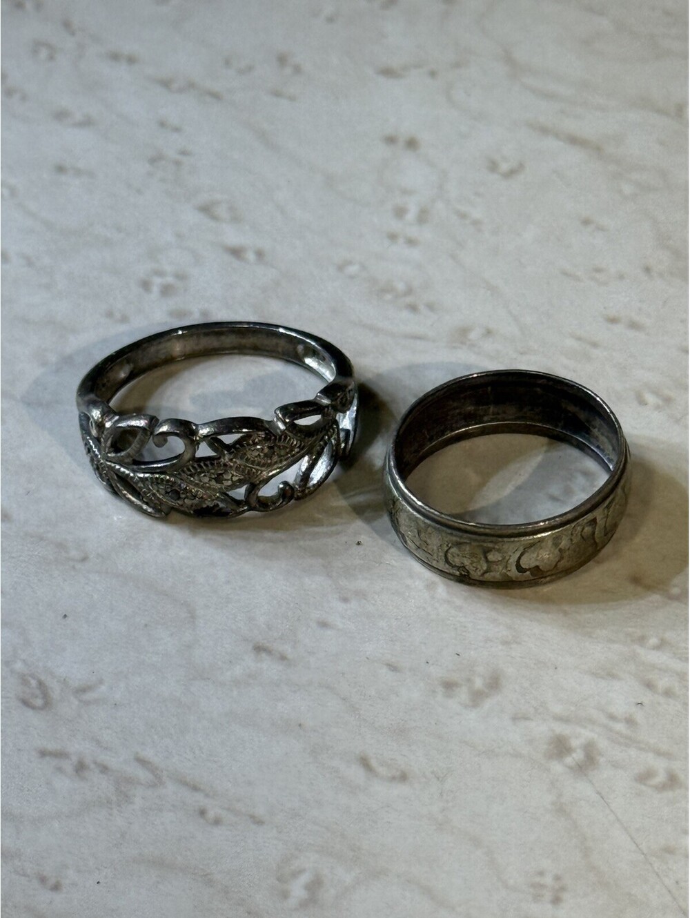 Vintage Sterling Silver Floral Filigree Engraved Band Ring Lot 2pc 6g Estate